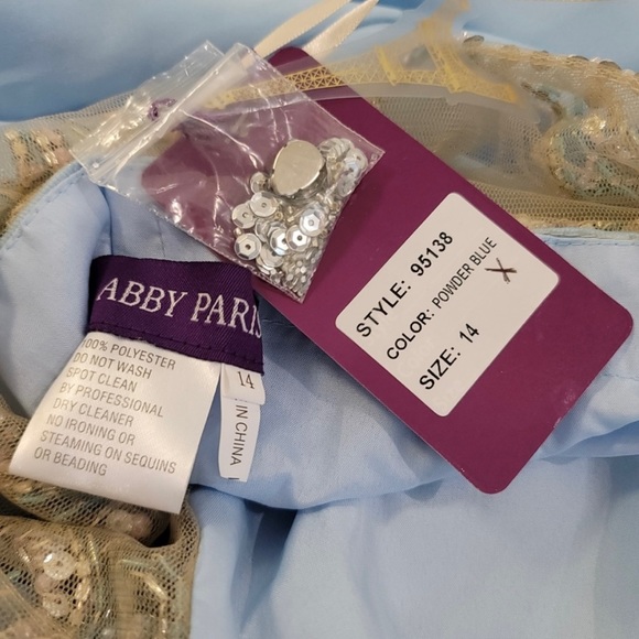 Abby Paris Longs by Lucci Lu NWat blue beaded pageant prom gown fit and flare 14 - Picture 5 of 5